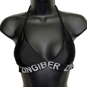 Zingiber Bikini Top Black Logo Band Halter Triangle Swim Large Minimalist